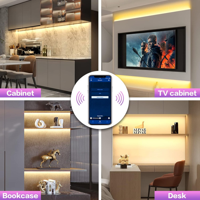 Светодиодные светильники для кухни под шкафом, Wobsion 5м CL07-3000. Bluetooth и ИК-пульт дистанционного управления, яркие 1500 лм (0054)