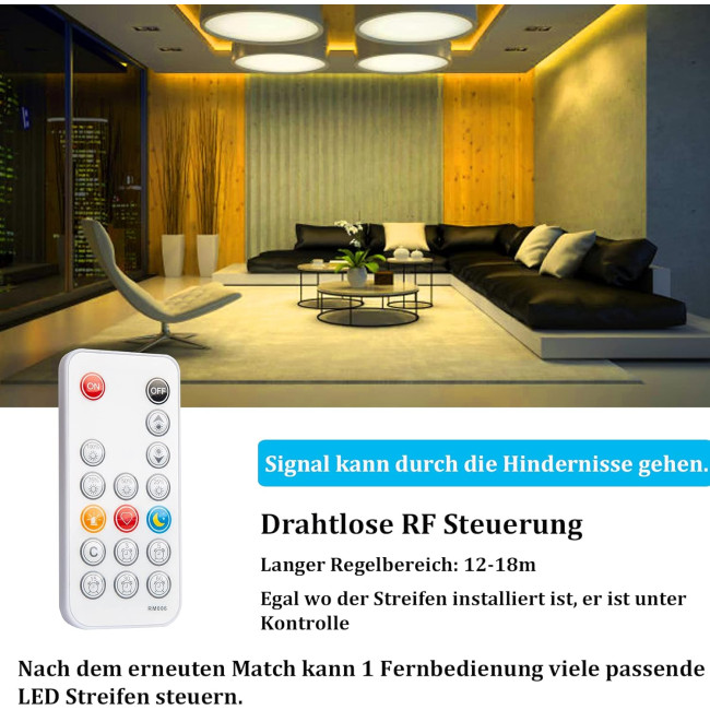 Светодиодная лента WOBANE CS08-COB 10 м, теплый белый, с регулируемой яркостью, 3000 K светодиодная лента с пультом ДУ (0058)