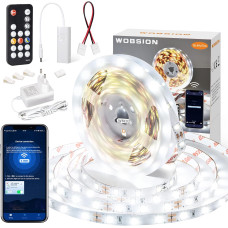 Світлодіодна стрічка WOBSION WBE026, біла, 3м 300 світлодіодів, холодно-біла стрічка 6000 K, керування мобільним телефоном для спальні, кухні (0052)