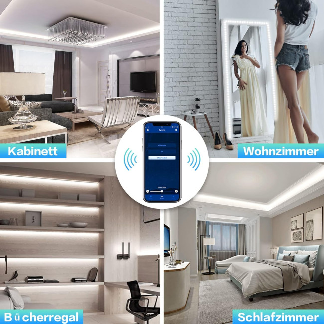 Світлодіодна стрічка WOBSION WBE026, біла, 3м 300 світлодіодів, холодно-біла стрічка 6000 K, керування мобільним телефоном для спальні, кухні (0052)