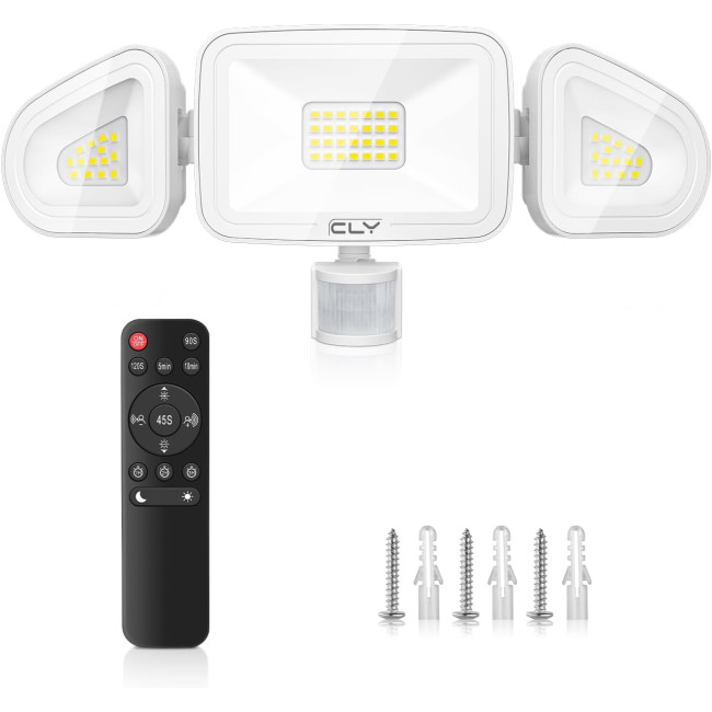 Світлодіодний прожектор CLY 42 Вт 3600 люмен, білий колір 6500K з датчиком руху та пультом дистанційного керування, білий (0072)