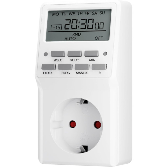 Цифрова розетка-таймер HBN BNC-50/G87 з 20 програмами перемикання, тижневий таймер для внутрішнього використання, зворотний відлік, біла (0109)