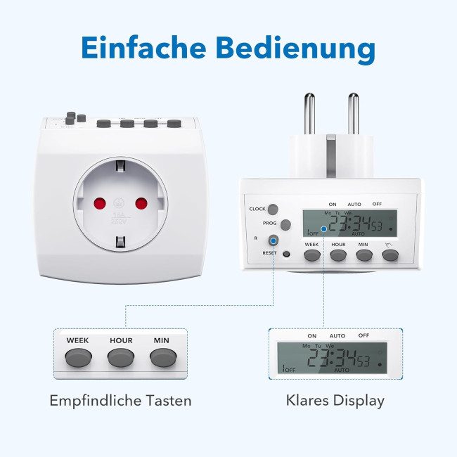 Цифровий таймер HBN BND-50/SG3, комплект із 2 шт., тижневий таймер з 8 програмами перемикання, розетка таймера, біла (0132)