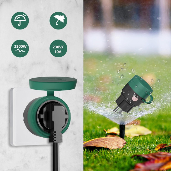 Водонепроникна розетка з дистанційним керуванням, комплект радіовимикачів 10 A/2300 Вт, 1 радіорозетка + 1 пульт, зелена (2109)