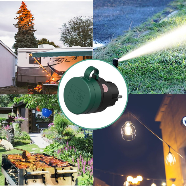 Водонепроникна розетка з дистанційним керуванням, комплект радіовимикачів 10 A/2300 Вт, 1 радіорозетка + 1 пульт, зелена (2109)