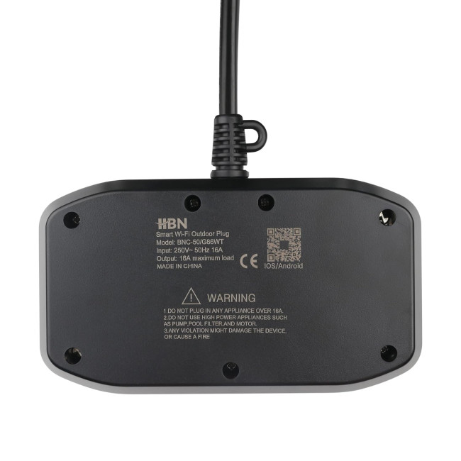 Вулична WiFi розетка HBN BNC-50/G86WT з 2 розетками 16A 3600W Кабель 1,5 м Розумна зовнішня розетка IP54 Водонепроникна подвійна (0136)