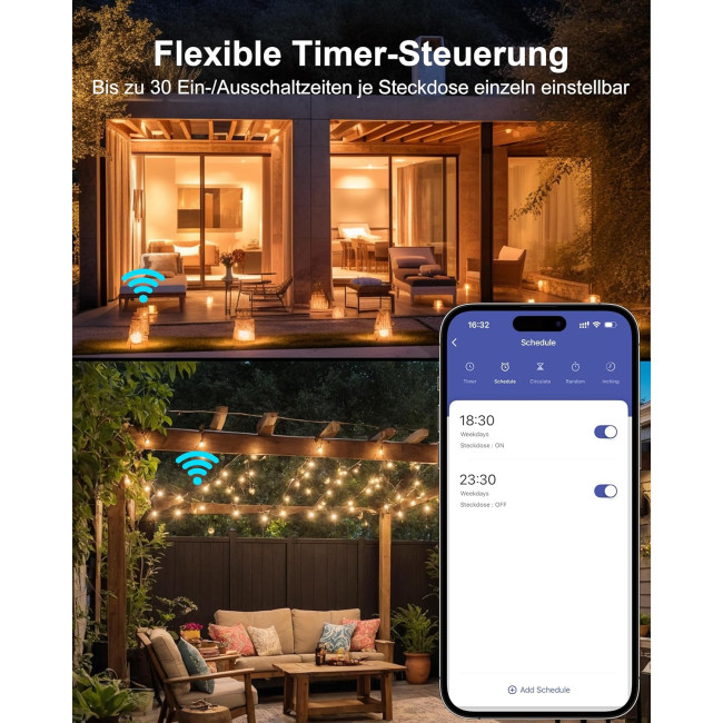 Вулична WiFi розетка HBN BNC-50/G86WT з 2 розетками 16A 3600W Кабель 1,5 м Розумна зовнішня розетка IP54 Водонепроникна подвійна (0136)