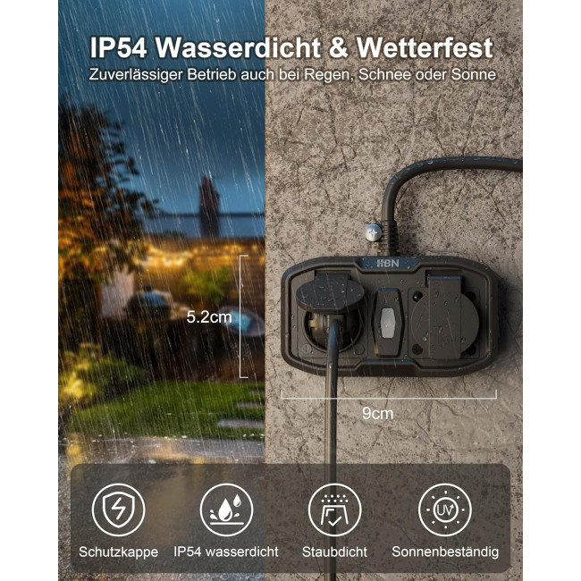 Вулична WiFi розетка HBN BNC-50/G86WT з 2 розетками 16A 3600W Кабель 1,5 м Розумна зовнішня розетка IP54 Водонепроникна подвійна (0136)