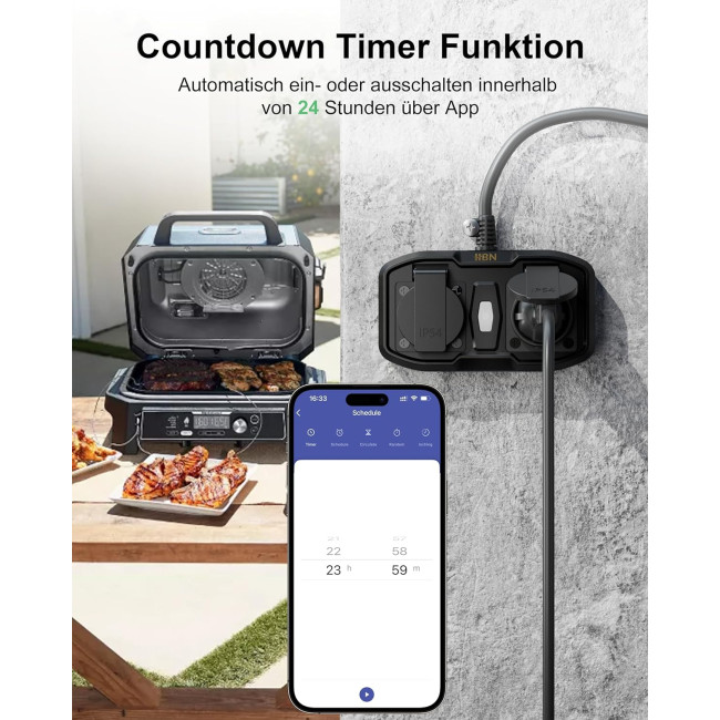 Вулична WiFi розетка HBN BNC-50/G86WT з 2 розетками 16A 3600W Кабель 1,5 м Розумна зовнішня розетка IP54 Водонепроникна подвійна (0136)