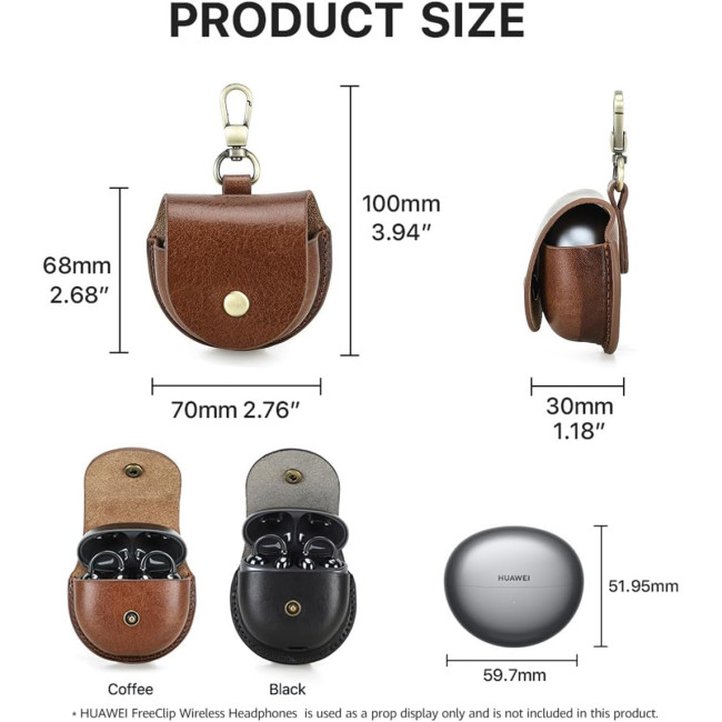 Захисний чохол FAOONNMY з натуральної шкіри, сумісний з портативними бездротовими навушниками Huawei FreeClip, ударостійкий, коричневий (0123)