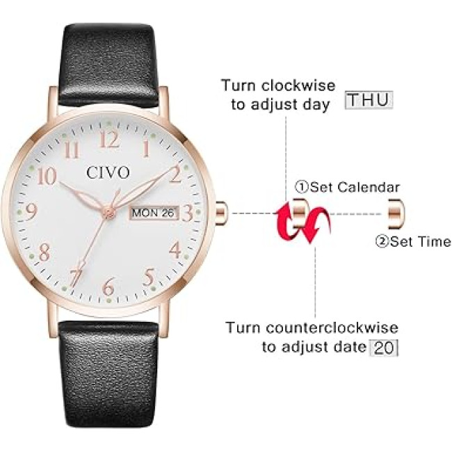 Жіночий годинник CIVO 2408 у ретро-дизайні для жінок, шкіряний ремінець (4079)