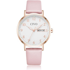 Жіночий годинник CIVO 2408 у ретро-дизайні для жінок, шкіряний ремінець, рожевий (4080)