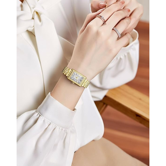 Жіночий годинник CIVO 9299, Vintage Square з нержавіючої сталі аналоговий кварцовий, золотий (4083)