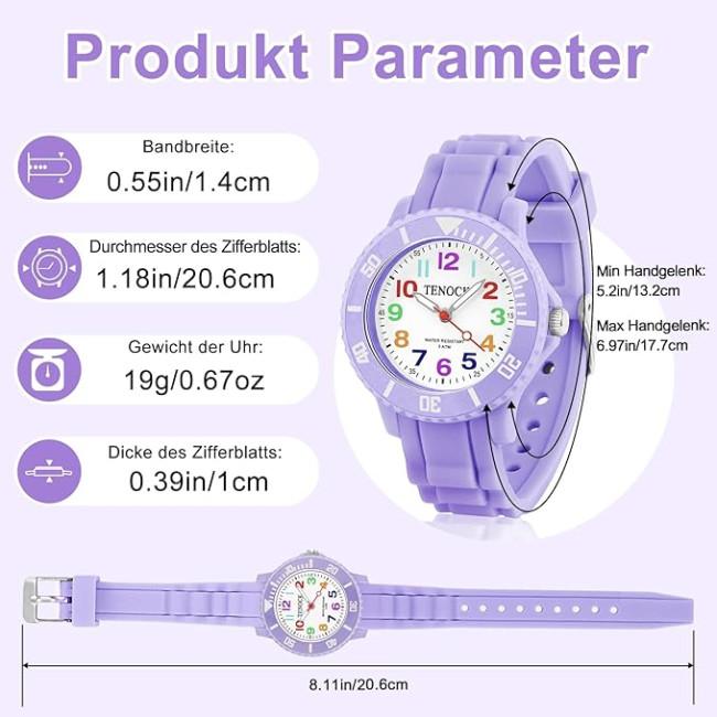 Детские аналоговые кварцевые часы TENOCK 001, водонепроницаемый, 30 м, фиолетовый (4188)