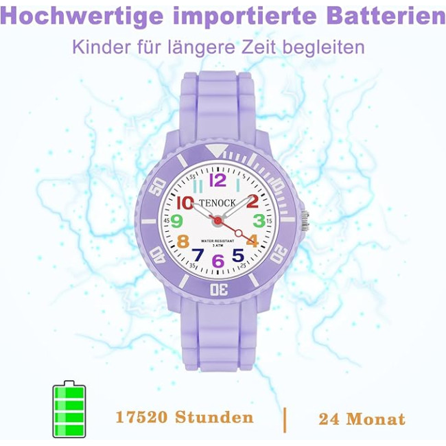 Детские аналоговые кварцевые часы TENOCK 001, водонепроницаемый, 30 м, фиолетовый (4188)