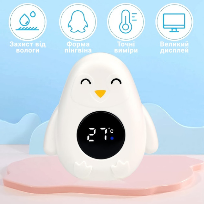 Дитячий термометр для ванної в формі пінгвіна UChef BT-03 для вимірювання температури води, Білий (0159)
