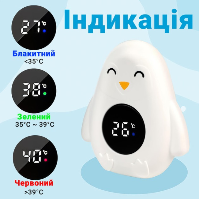 Дитячий термометр для ванної в формі пінгвіна UChef BT-03 для вимірювання температури води, Білий (0159)