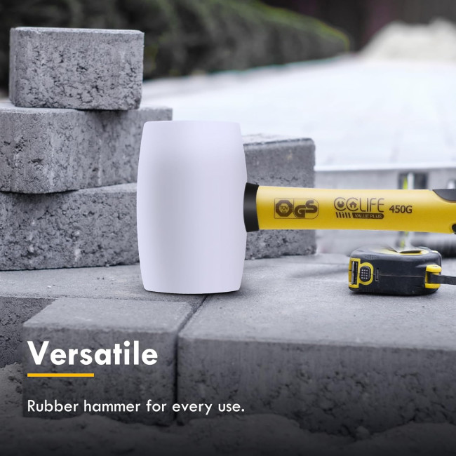 Гумовий молоток CCLIFE, 450 г, сертифікований TÜV та GS, з двома сторонами, м'який молоток для підлоги та плитки,  білий, (0087)