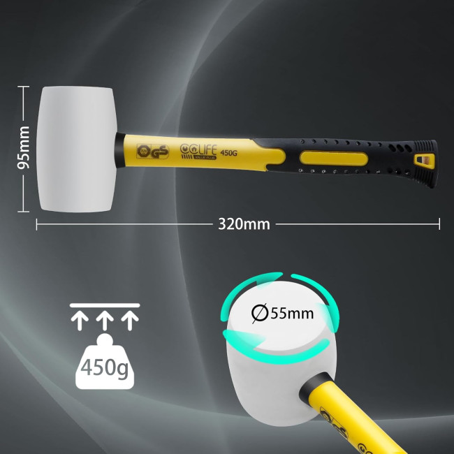 Гумовий молоток CCLIFE, 450 г, сертифікований TÜV та GS, з двома сторонами, м'який молоток для підлоги та плитки,  білий, (0087)