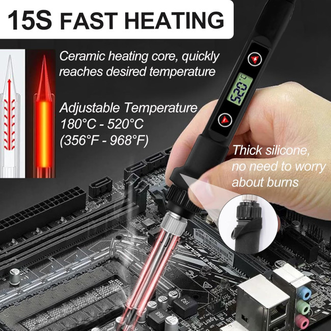 Комплект паяльників BOPELMALLS BP-LT15 15 шт., 80 Вт РК-дисплей з регульованою температурою 180-520°C, підставка, сумка для інструментів (0155)