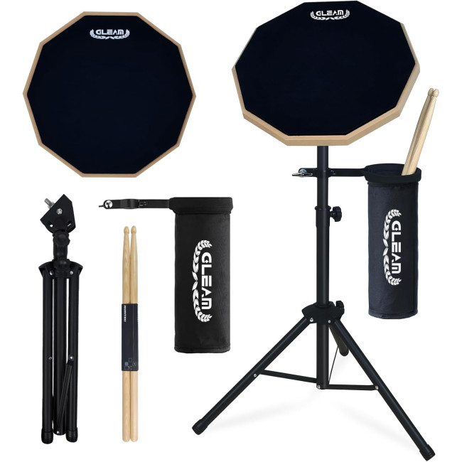 Пед для гри на барабанах GLEAM DPS-01 із залізною стійкою для барабанів, 12-дюймовий комплект безшумних педів, чорний (2108)