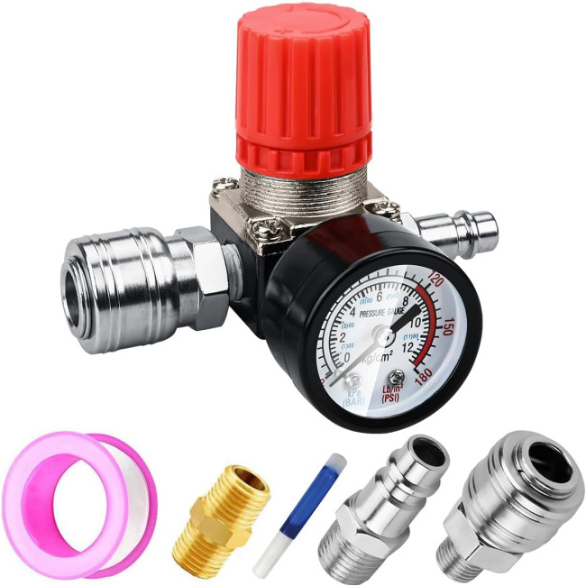 Preciva Регулятор давления 1/4 дюйма, до 175 PSI для воздушных компрессоров, черный (5102)