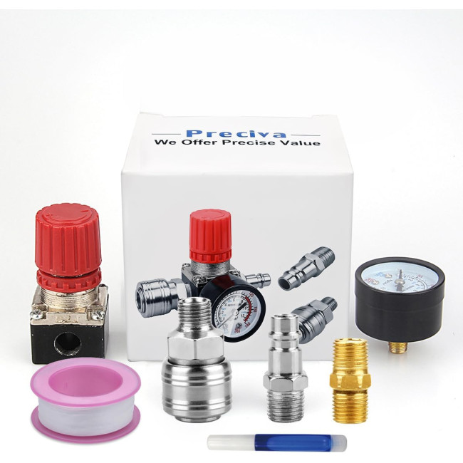 Preciva Регулятор давления 1/4 дюйма, до 175 PSI для воздушных компрессоров, черный (5102)