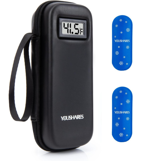 Дорожній футляр для охолодження інсуліну YOUSHARES з дисплеєм температури, футляр для ліків з 2 пакетами з льодом, схваленими TSA (2084)