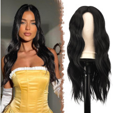 Довгі чорні перуки FESHFEN для жінок 22 дюйми, перуки природного вигляду синтетичні, натуральний чорний (0120)