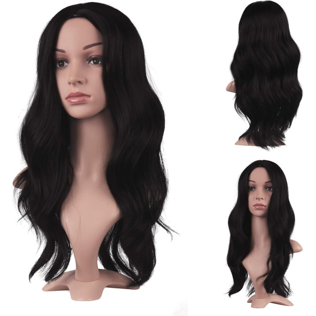 Довгі чорні перуки FESHFEN для жінок 22 дюйми, перуки природного вигляду синтетичні, натуральний чорний (0120)