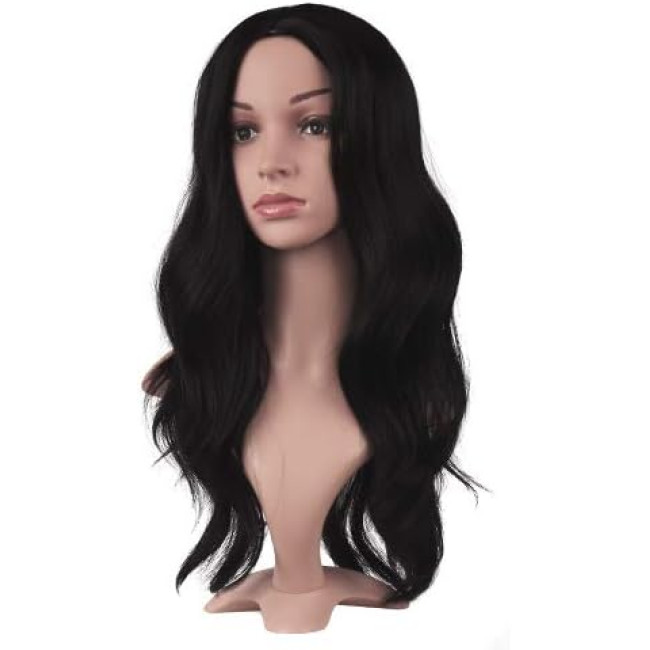 Довгі чорні перуки FESHFEN для жінок 22 дюйми, перуки природного вигляду синтетичні, натуральний чорний (0120)