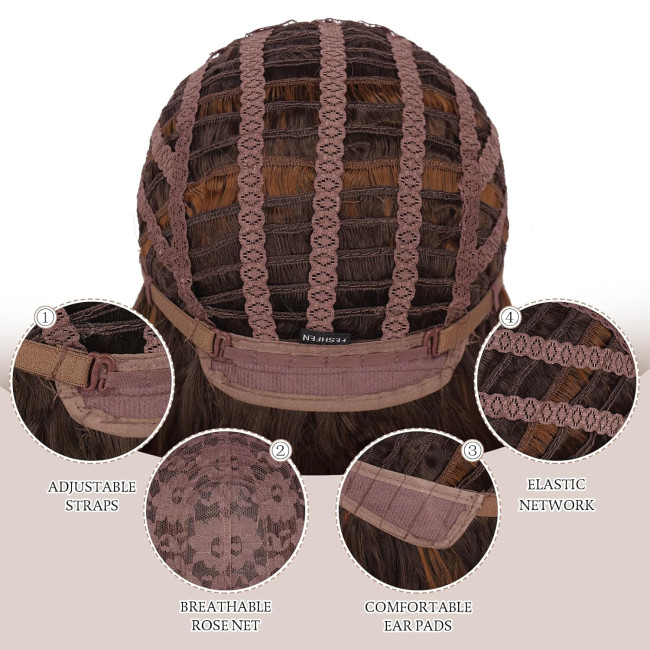 Довгі коричневі світлі перуки FESHFEN для жінок, 22 дюйми, синтетичний хвилястий перука з проділом посередині для щоденної вечірки (0104)