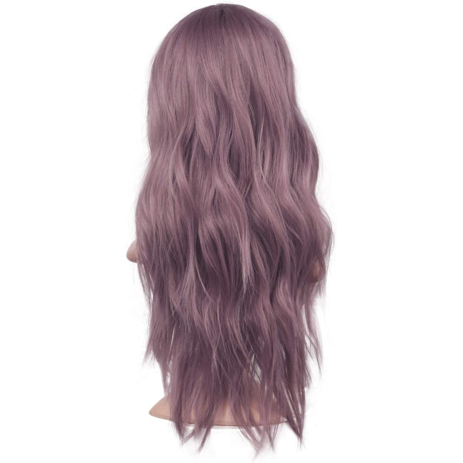 Довга хвиляста перука FESHFEN  бузковий фіолетовий, середній проділ натурального вигляду, синтетичні жіночі перуки для щоденного косплею 22 дюйми (0096)