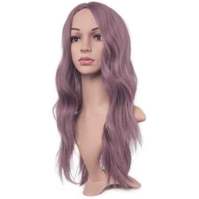 Довга хвиляста перука FESHFEN  бузковий фіолетовий, середній проділ натурального вигляду, синтетичні жіночі перуки для щоденного косплею 22 дюйми (0096)