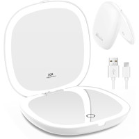 Дзеркало для макіяжу WOBSION BM-2320B-2 з підсвічуванням та збільшенням, складне дзеркало для сумки, подарунок, білий (0042)