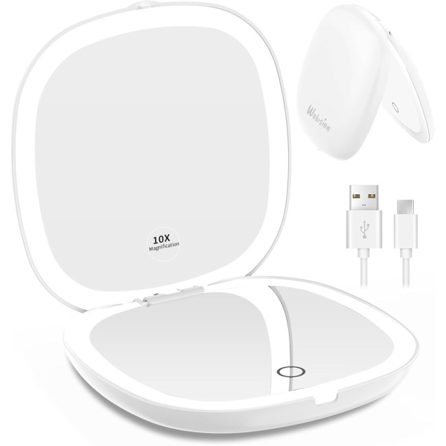 Дзеркало для макіяжу WOBSION BM-2320B-2 з підсвічуванням та збільшенням, складне дзеркало для сумки, подарунок, білий (0042)