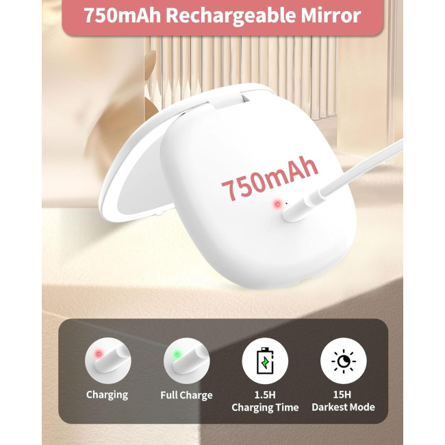 Дзеркало для макіяжу WOBSION BM-2320B-2 з підсвічуванням та збільшенням, складне дзеркало для сумки, подарунок, білий (0042)