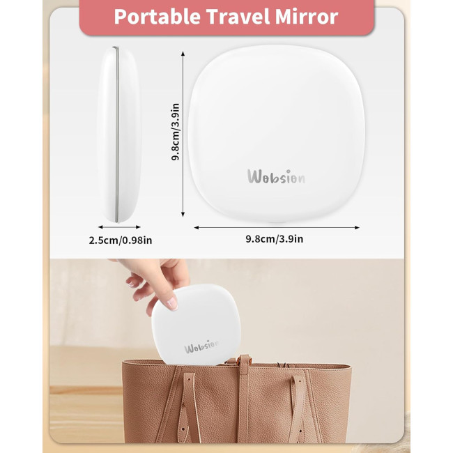 Дзеркало для макіяжу WOBSION BM-2320B-2 з підсвічуванням та збільшенням, складне дзеркало для сумки, подарунок, білий (0042)