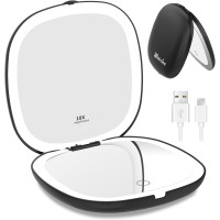 Дзеркало для макіяжу WOBSION BM-2320B-2 з підсвічуванням та збільшенням, складне дзеркало для сумки, подарунок, ‎чорне (0044)