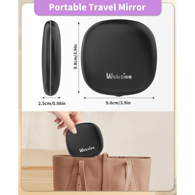 Дзеркало для макіяжу WOBSION BM-2320B-2 з підсвічуванням та збільшенням, складне дзеркало для сумки, подарунок, ‎чорне (0044)