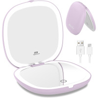 Дзеркало для макіяжу WOBSION BM-2320B-2 з підсвічуванням та збільшенням, складне дзеркало для сумки, подарунок, фіолетове (0041)