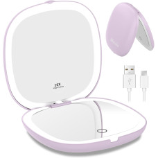 Дзеркало для макіяжу WOBSION BM-2320B-2 з підсвічуванням та збільшенням, складне дзеркало для сумки, подарунок, фіолетове (0041)