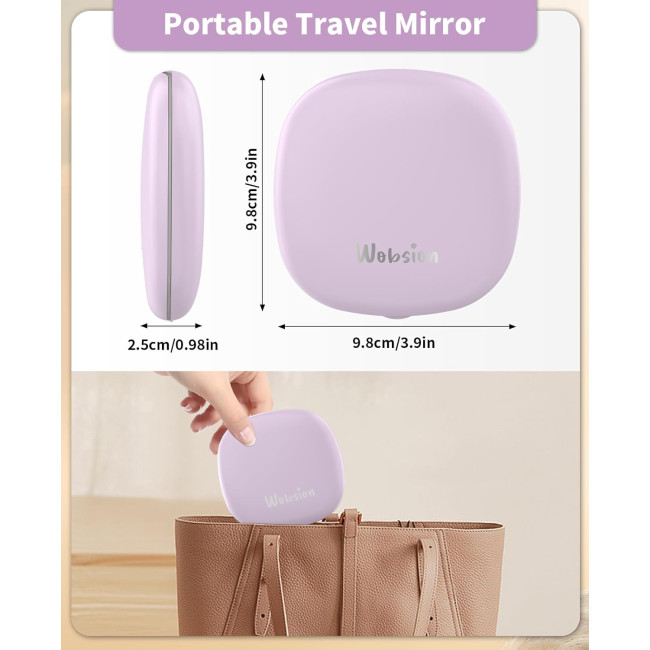 Дзеркало для макіяжу WOBSION BM-2320B-2 з підсвічуванням та збільшенням, складне дзеркало для сумки, подарунок, фіолетове (0041)