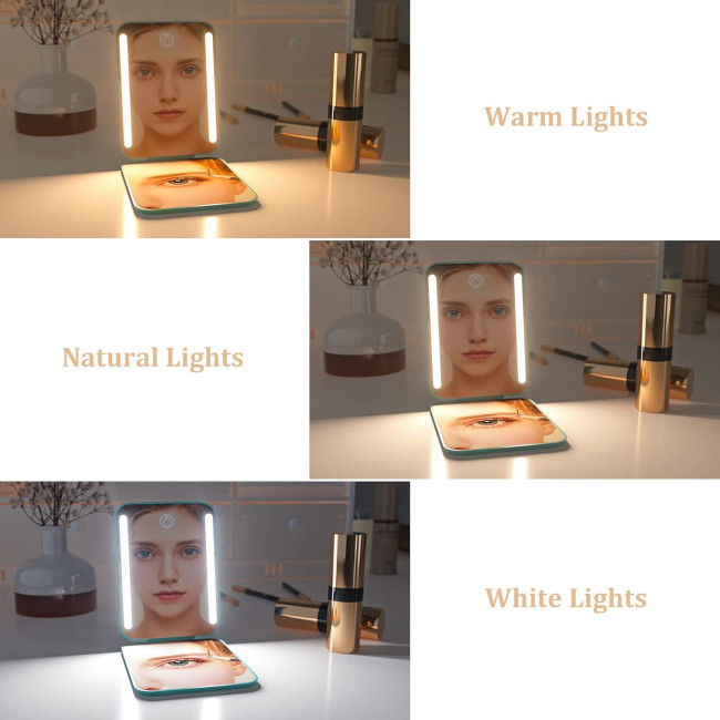 Дзеркало для макіяжу WOBSION MR-L2307C-Cyan FR з підсвічуванням, з 1/3-кратним збільшенням, з регульованою яскравістю для кишені, блакитний (0048)