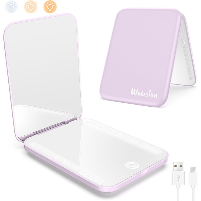 Дзеркало для макіяжу WOBSION MR-L2307C-Violet FR з підсвічуванням, з 1/3-кратним збільшенням для жінок, фіолетовий (0047)