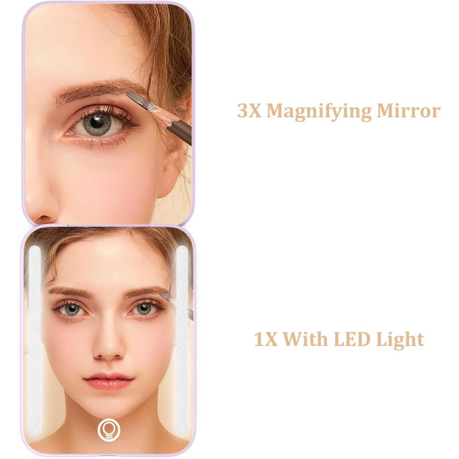 Дзеркало для макіяжу WOBSION MR-L2307C-Violet FR з підсвічуванням, з 1/3-кратним збільшенням для жінок, фіолетовий (0047)