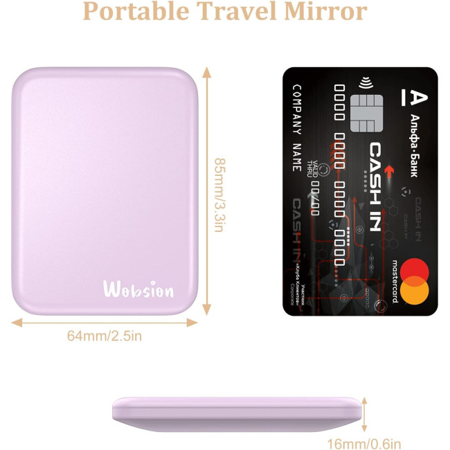 Дзеркало для макіяжу WOBSION MR-L2307C-Violet FR з підсвічуванням, з 1/3-кратним збільшенням для жінок, фіолетовий (0047)