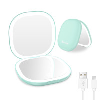 Дзеркало для подорожей WOBSION 2311S-3 з підсвічуванням, акумуляторне компактне збільшувальне дзеркало 1x/10x, блакитне (0045)