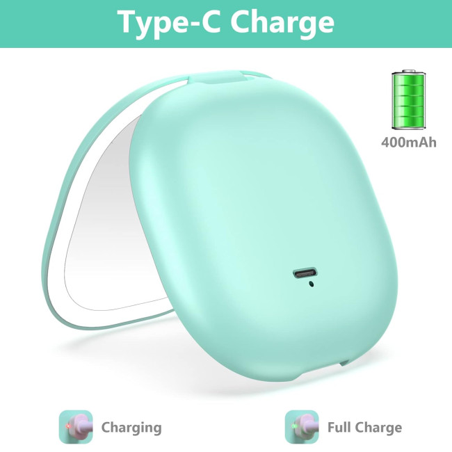 Дзеркало для подорожей WOBSION 2311S-3 з підсвічуванням, акумуляторне компактне збільшувальне дзеркало 1x/10x, блакитне (0045)