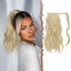 Хвилясте подовження хвоста FESHFEN, натуральне кучеряве обгортання навколо хвостиків, синтетична довга заколка, блідо-попелястий блондин (0119)